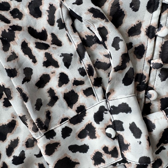 Express Blouse Ruffled Buttoned slim fit Leopard Print sheer shirt Size Medium - Picture 5 of 9